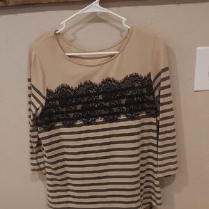 Coldwater Creek Beige and Black Striped Lace Top